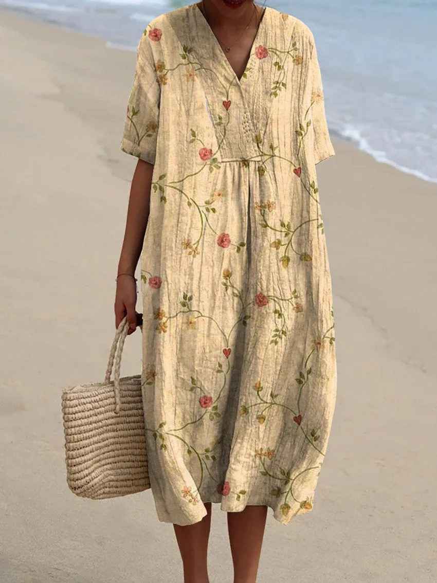 Sammy - Vestido Casual Flowy de Arte Floral Vintage