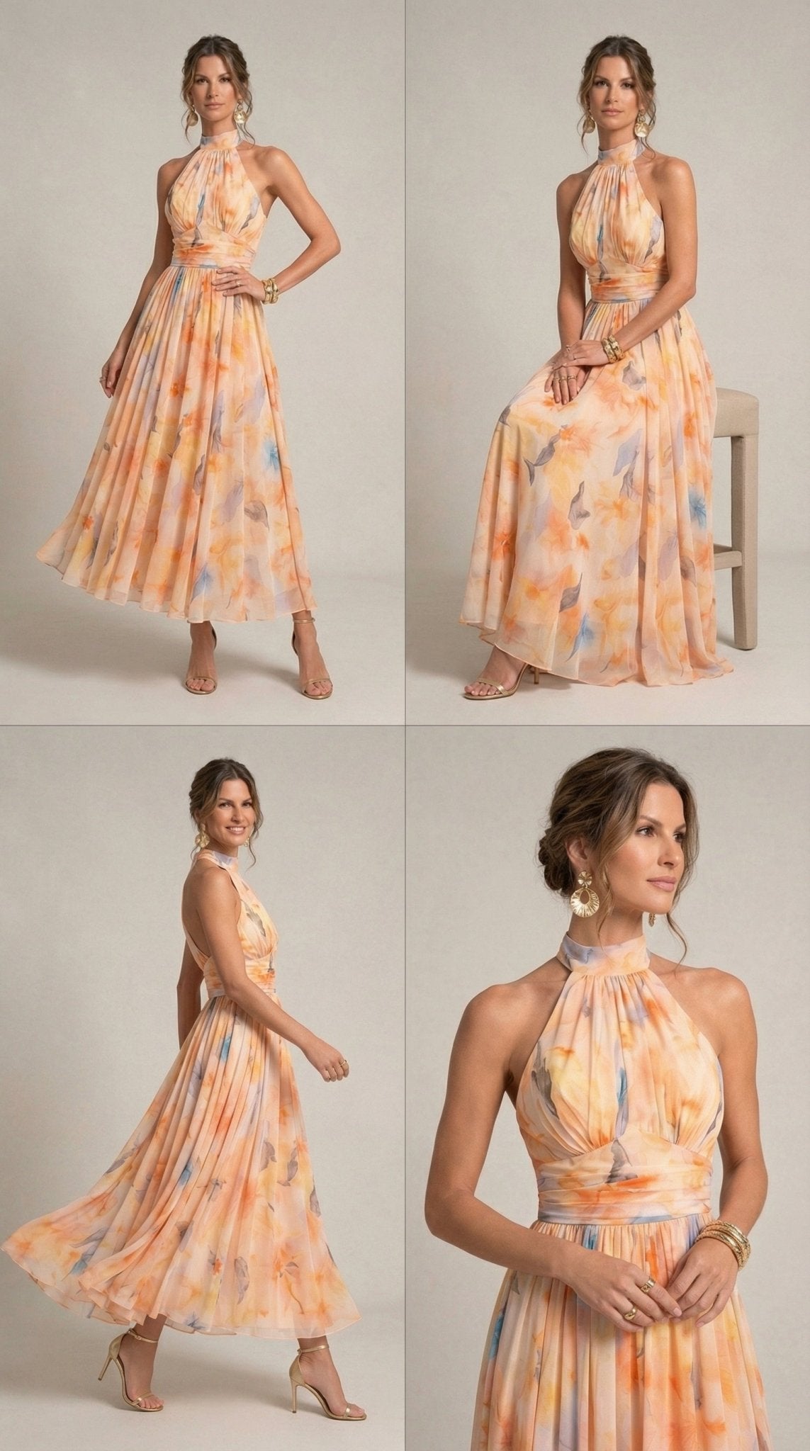 Esther™ | Vestido de Cuello Halter con Estampado de Acuarela - Ebora Store