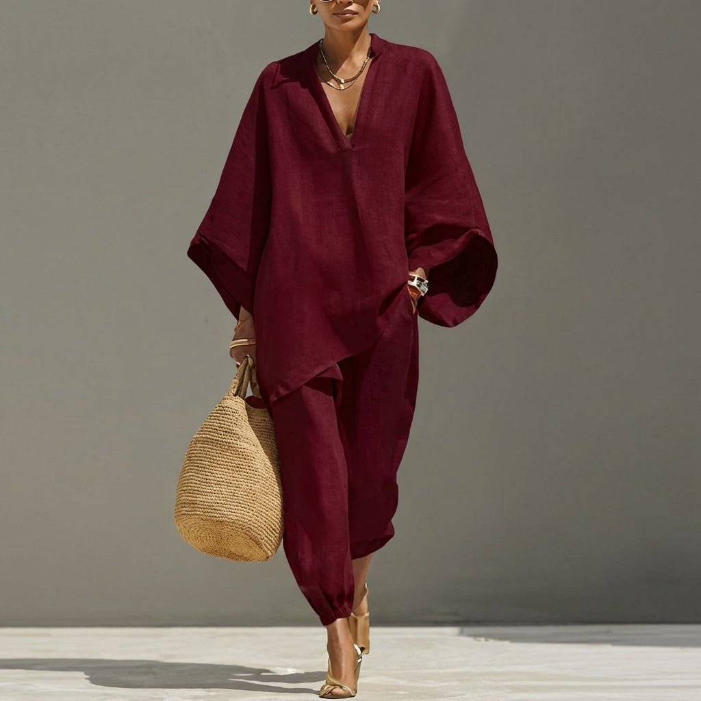 Marina | Conjunto Casual de Dos Piezas con Cuello en V para Mujer - Ebora Store