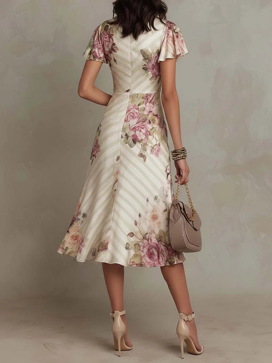 Alba | Vestido midi floral de satén elegante - Ebora Store