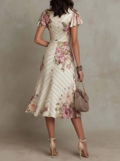 Alba | Vestido midi floral de satén elegante - Ebora Store