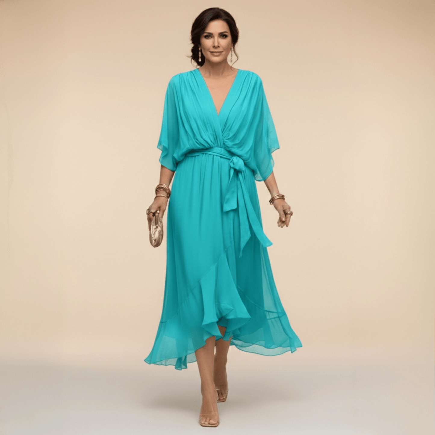 MARTA™ | VESTIDO DE CHIFFON CON ESCOTE EN V - Ebora Store