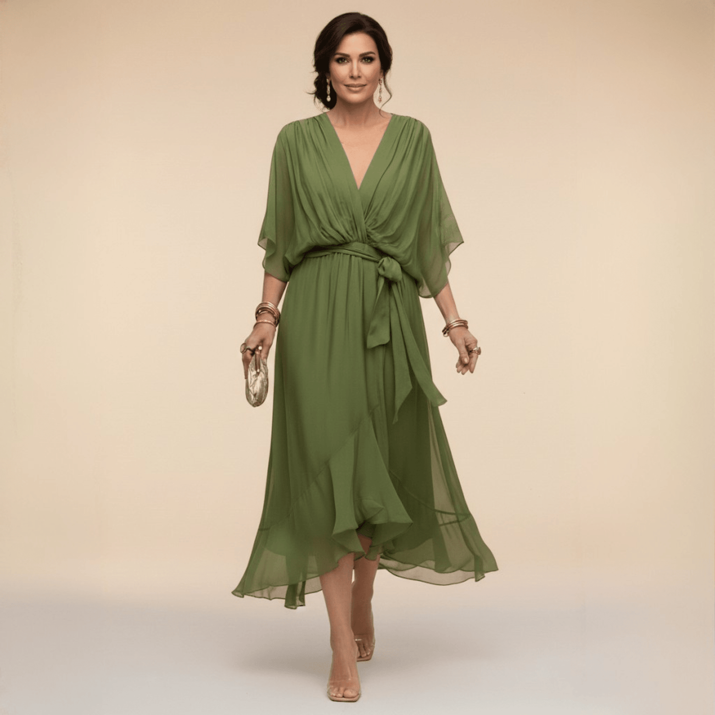MARTA™ | VESTIDO DE CHIFFON CON ESCOTE EN V - Ebora Store