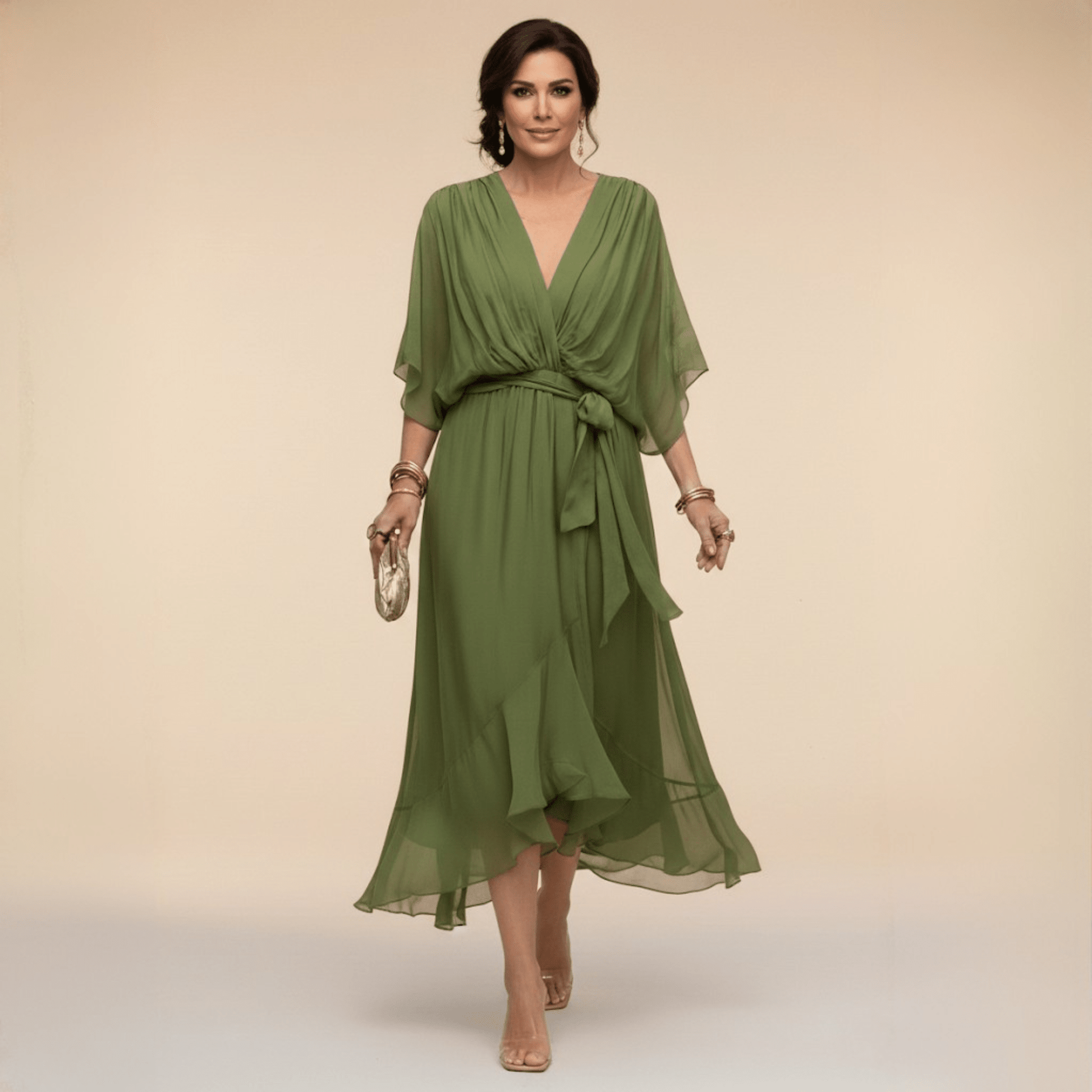 MARTA™ | VESTIDO DE CHIFFON CON ESCOTE EN V - Ebora Store
