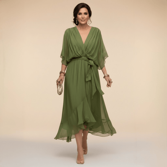 MARTA™ | VESTIDO DE CHIFFON CON ESCOTE EN V - Ebora Store