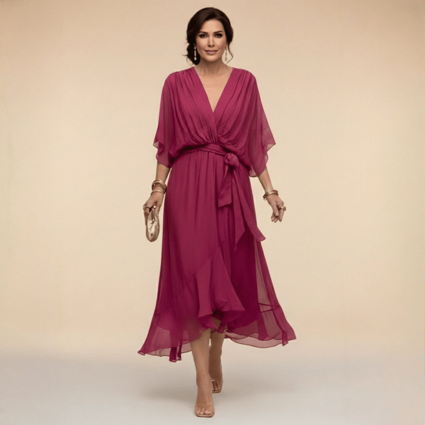 MARTA™ | VESTIDO DE CHIFFON CON ESCOTE EN V - Ebora Store