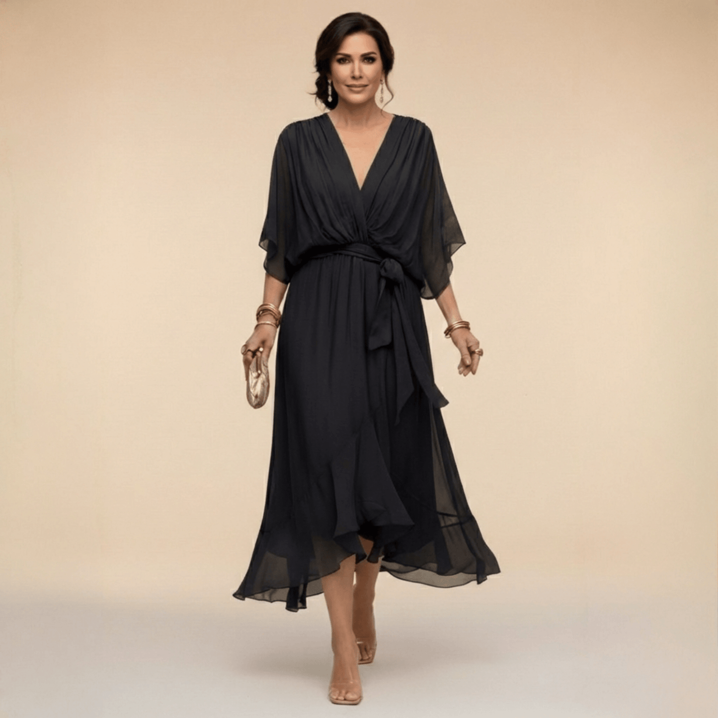 MARTA™ | VESTIDO DE CHIFFON CON ESCOTE EN V - Ebora Store