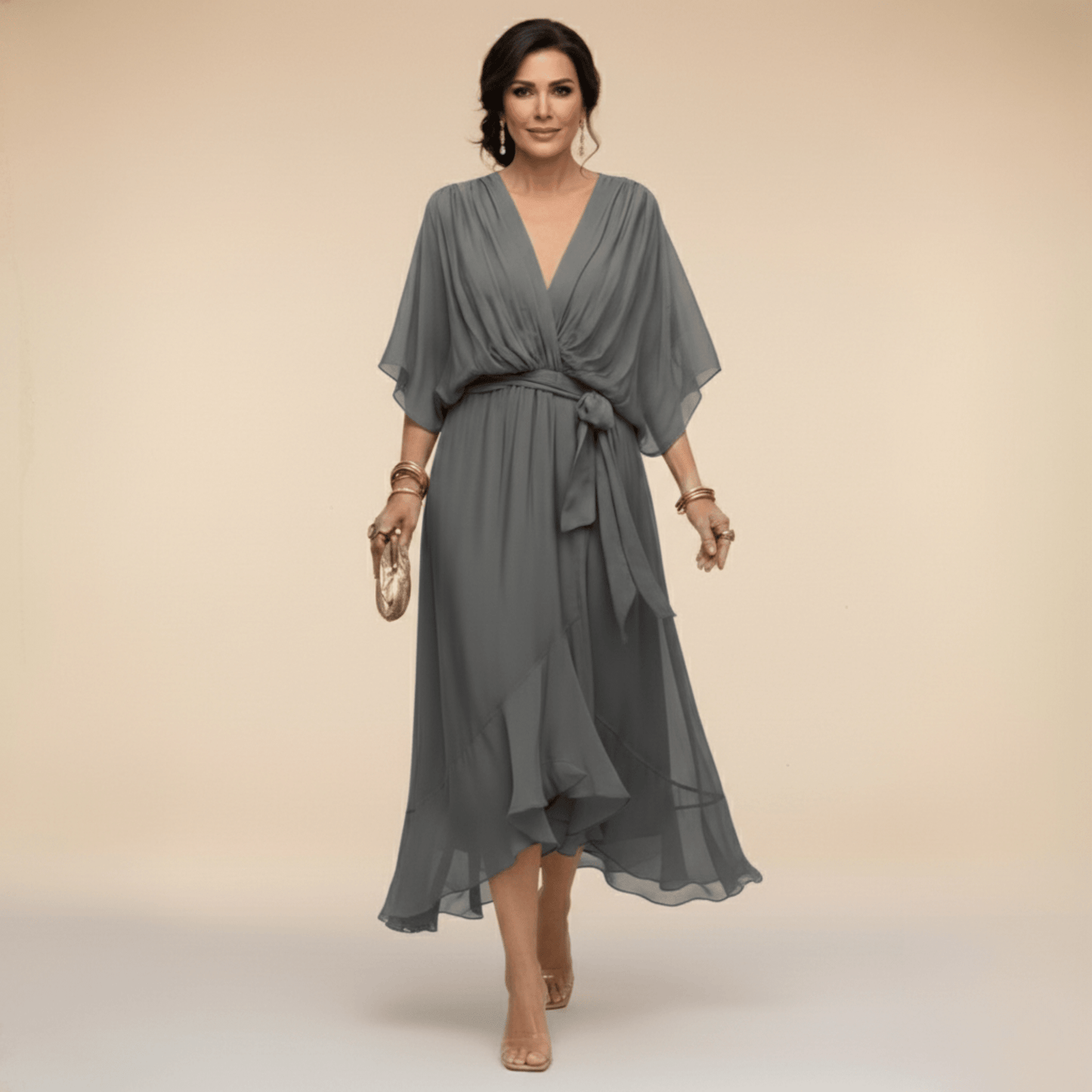 MARTA™ | VESTIDO DE CHIFFON CON ESCOTE EN V - Ebora Store
