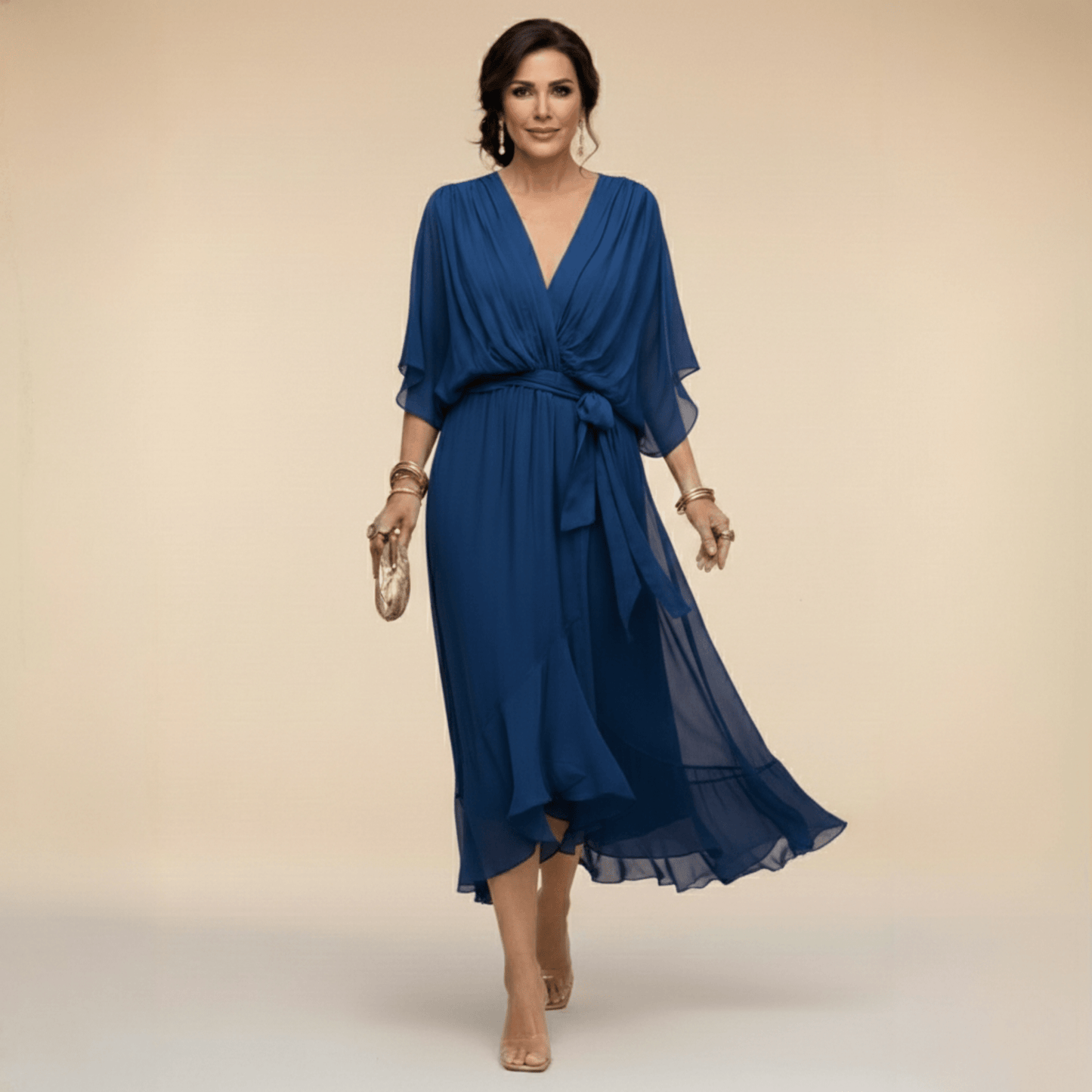 MARTA™ | VESTIDO DE CHIFFON CON ESCOTE EN V - Ebora Store