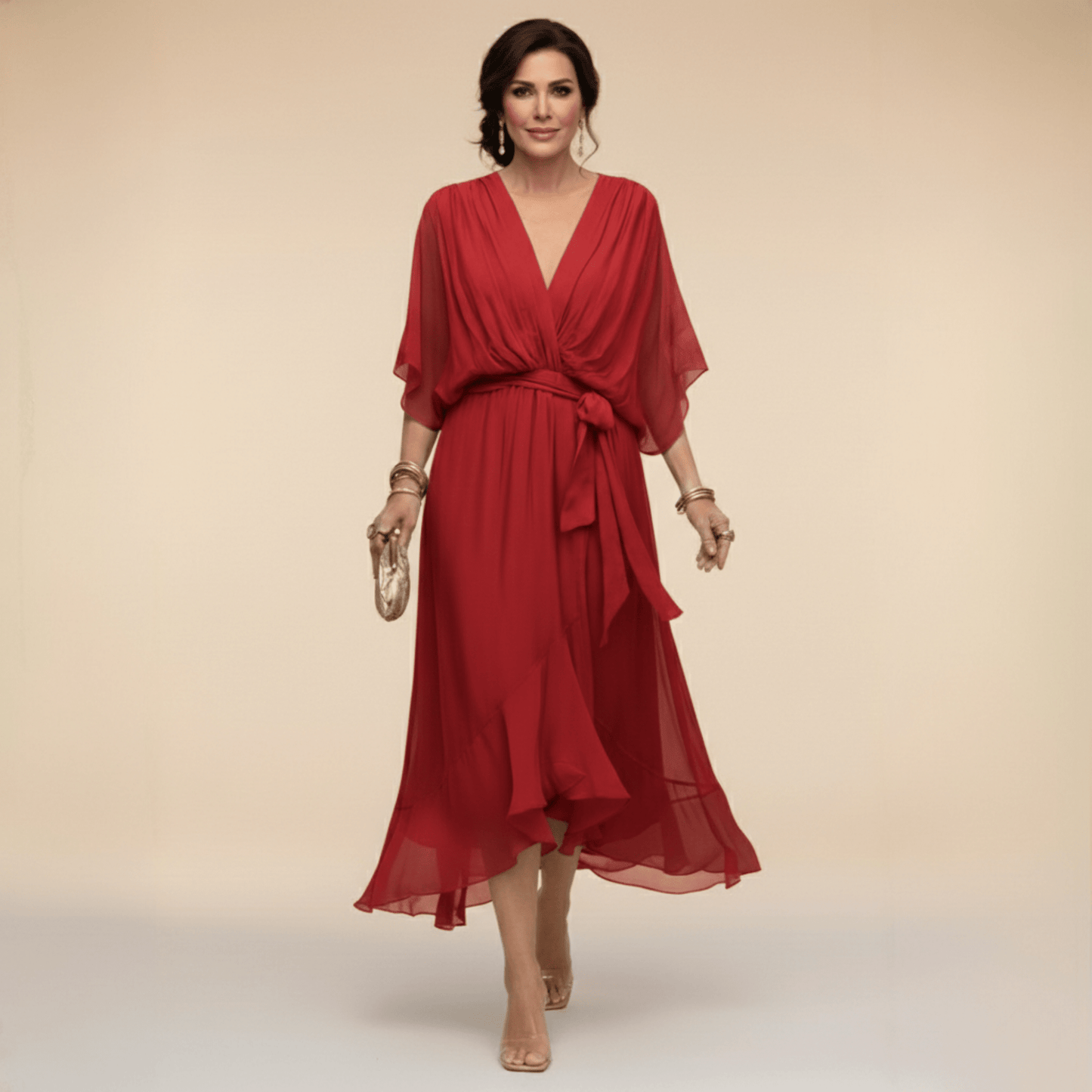 MARTA™ | VESTIDO DE CHIFFON CON ESCOTE EN V - Ebora Store