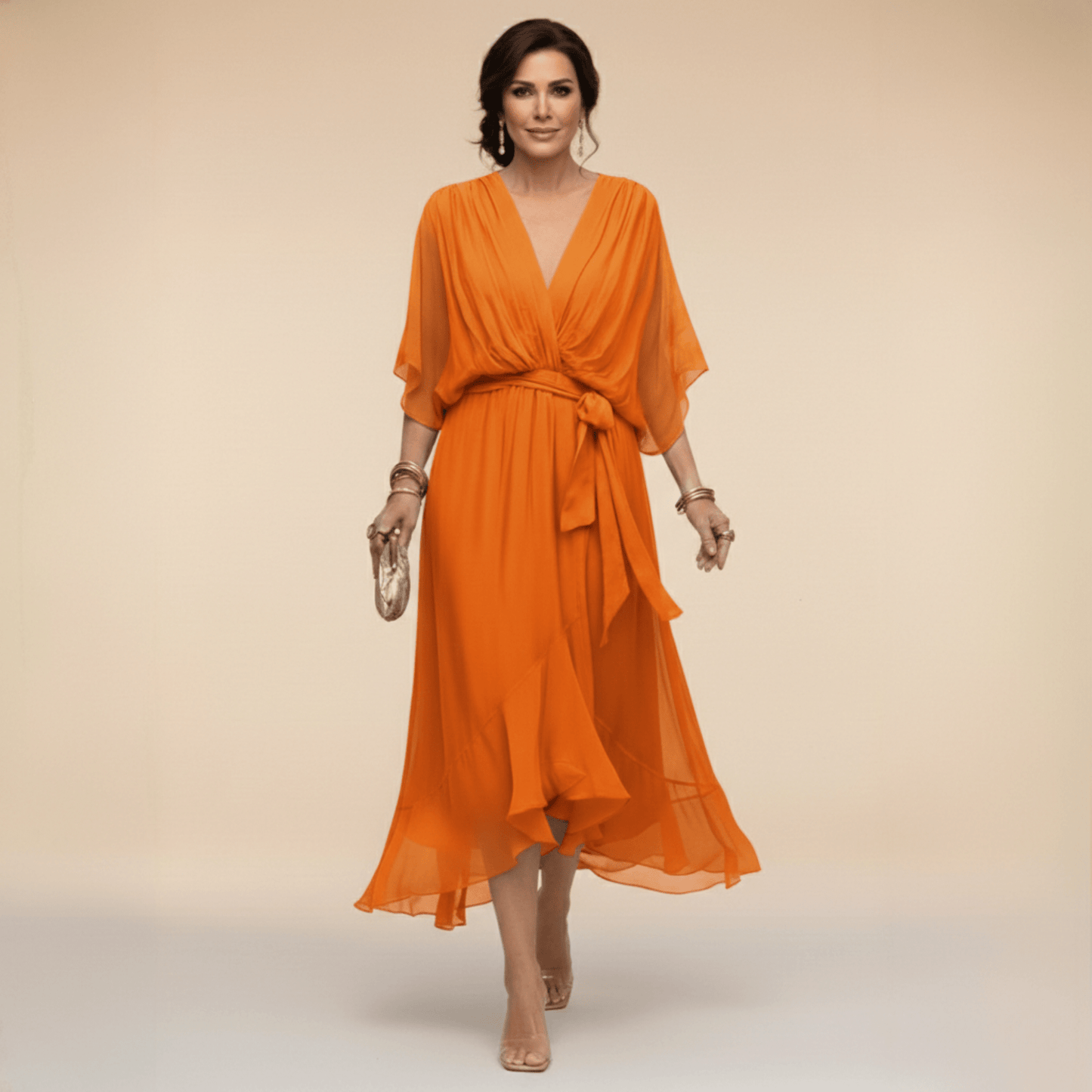 MARTA™ | VESTIDO DE CHIFFON CON ESCOTE EN V - Ebora Store
