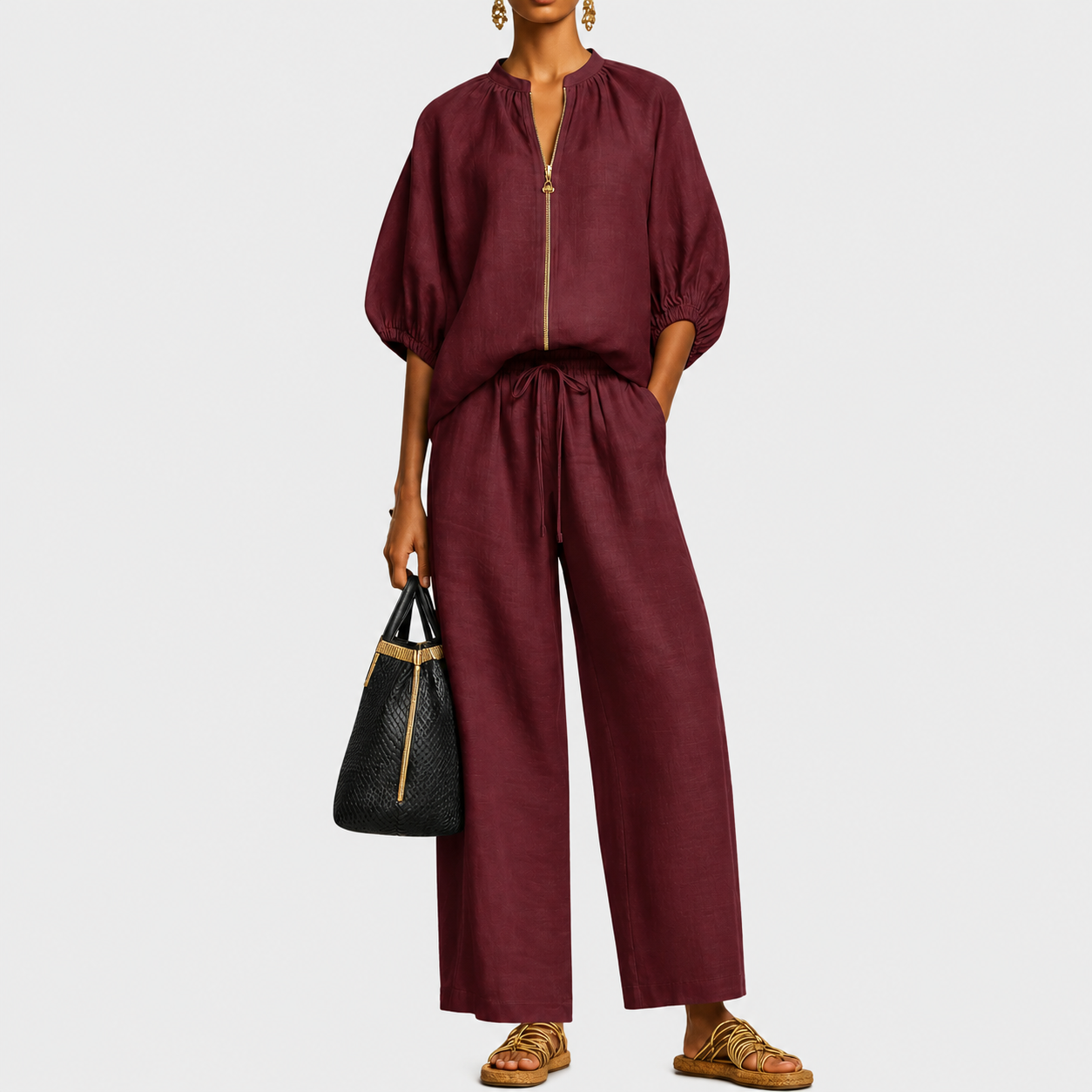 Alba | Conjunto de dos piezas: Camisa de estilo relajado y pantalón de pernera ancha