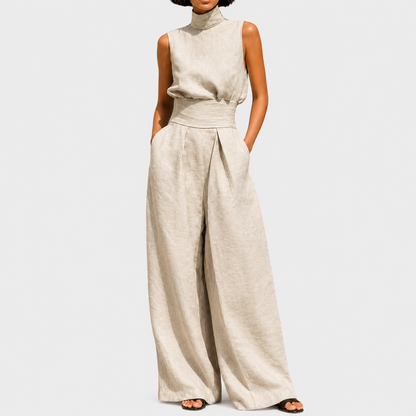 Flor™ | Conjunto minimalista de blusa sin mangas y pantalón de pernera ancha en algodón y lino para mujer