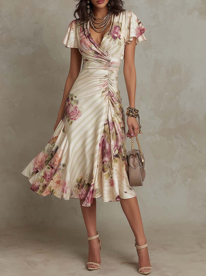 Alba | Vestido midi floral de satén elegante - Ebora Store