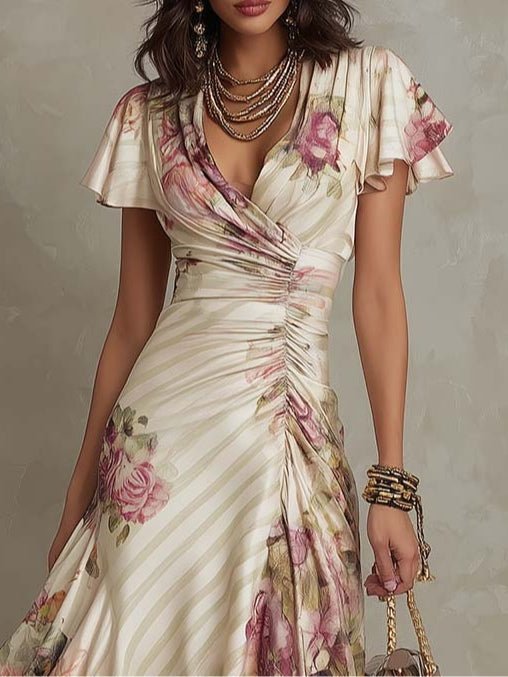 Alba | Vestido midi floral de satén elegante - Ebora Store