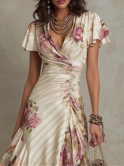 Alba | Vestido midi floral de satén elegante - Ebora Store