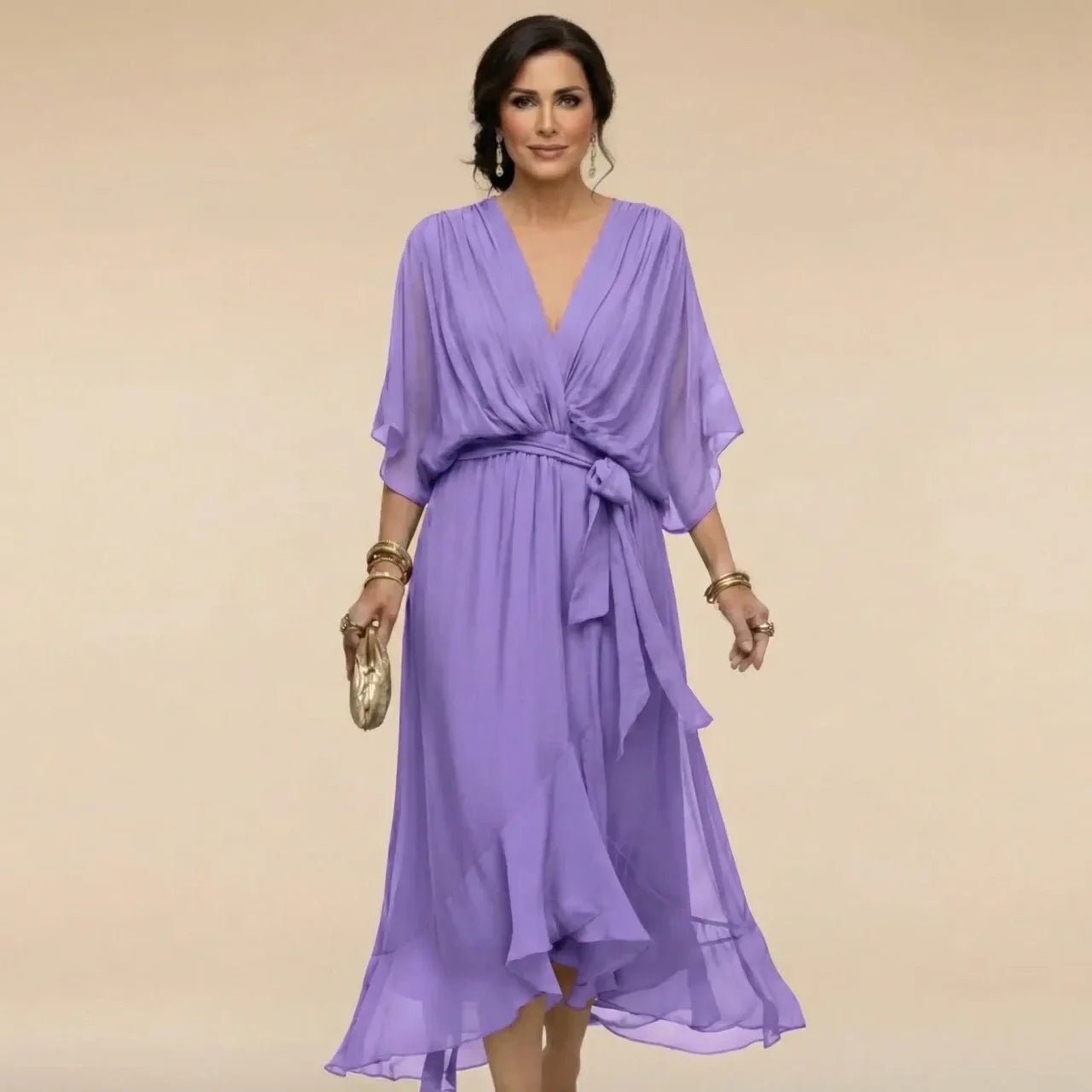 MARTA™ | VESTIDO DE CHIFFON CON ESCOTE EN V - Ebora Store