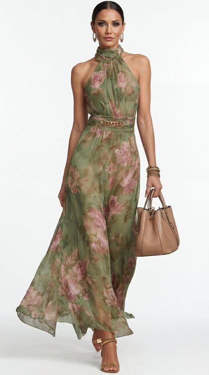 Livia™| Vestido maxi halter floral elegante - Ebora Store