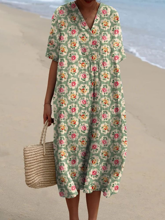 Vestido Casual Fluido con Estampado Floral Vintage