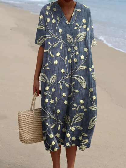 Vestido Casual Fluido con Estampado Floral Vintage