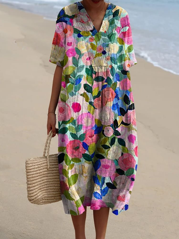 Vestido Casual Fluido con Estampado Floral Vintage
