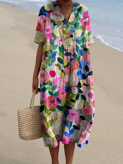 Vestido Casual Fluido con Estampado Floral Vintage