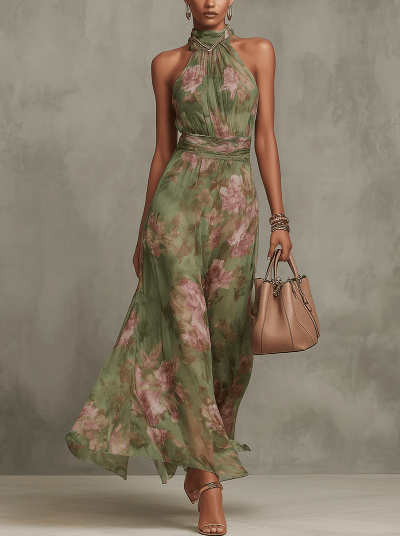 Livia™| Vestido maxi halter floral elegante - Ebora Store