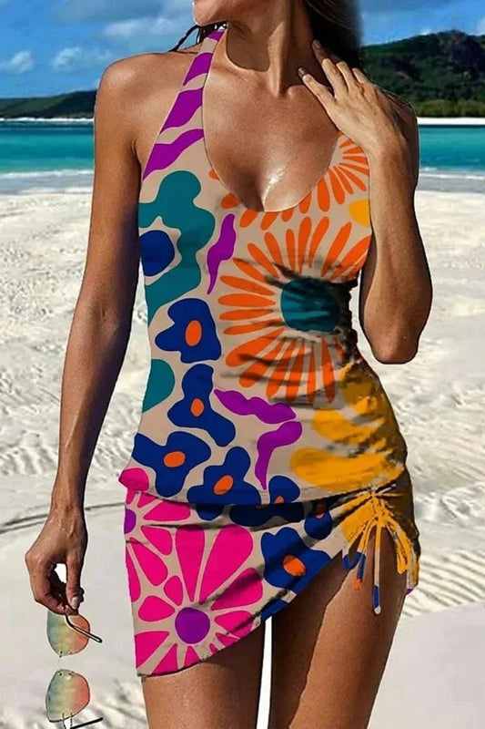 Fiesta – Tankini gráfico floral con short, efecto vientre plano - Ebora Store