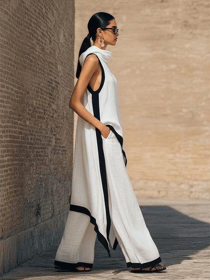 Conjunto elegante de dos piezas en lino y algodón con corte artístico. - Ebora Store