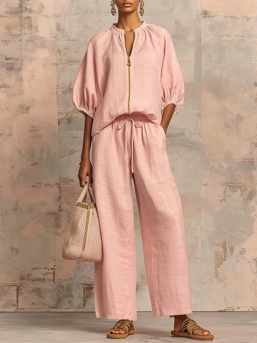 Alba | Conjunto de dos piezas: Camisa de estilo relajado y pantalón de pernera ancha - Ebora Store