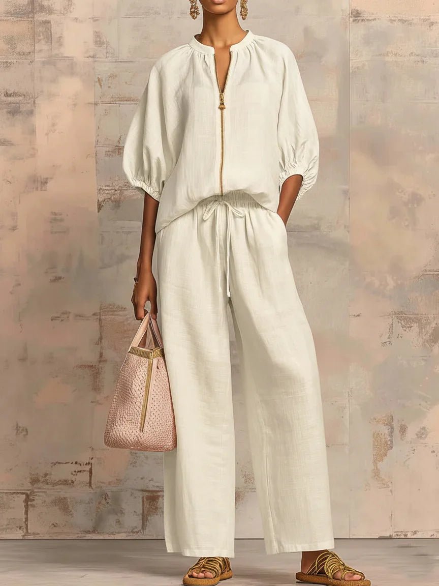 Alba | Conjunto de dos piezas: Camisa de estilo relajado y pantalón de pernera ancha - Ebora Store
