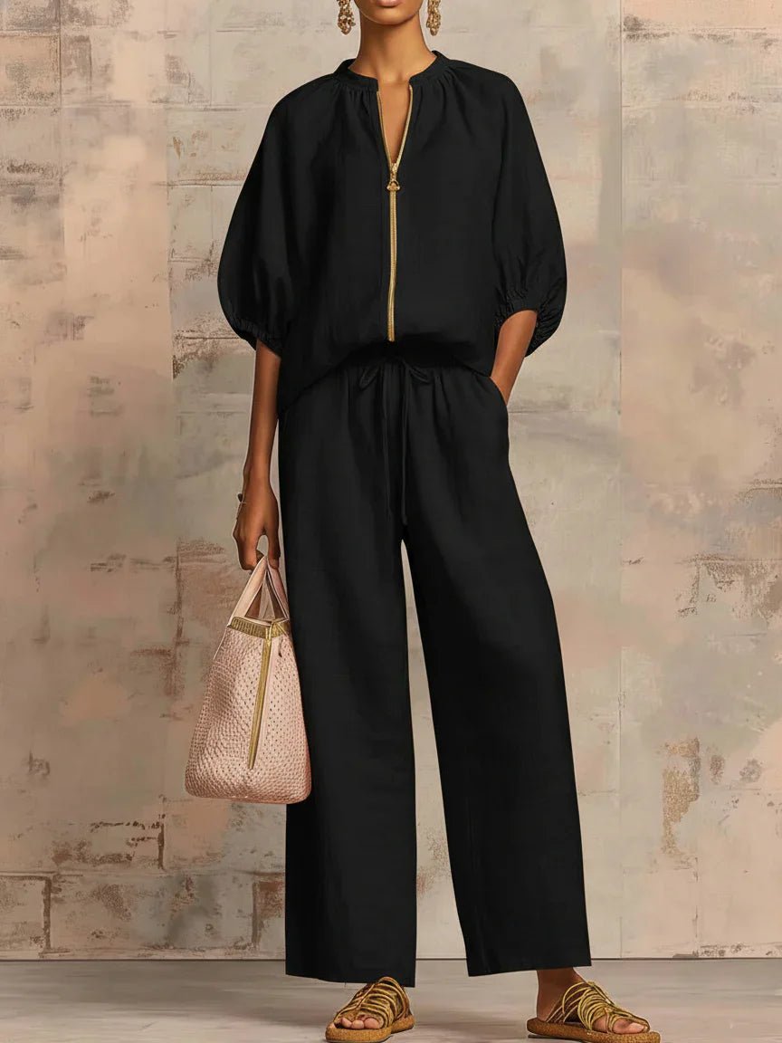 Alba | Conjunto de dos piezas: Camisa de estilo relajado y pantalón de pernera ancha - Ebora Store