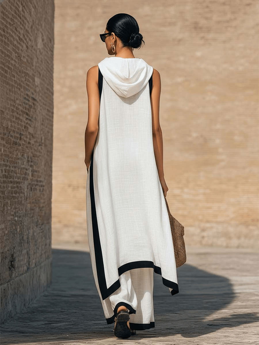 Conjunto elegante de dos piezas en lino y algodón con corte artístico. - Ebora Store