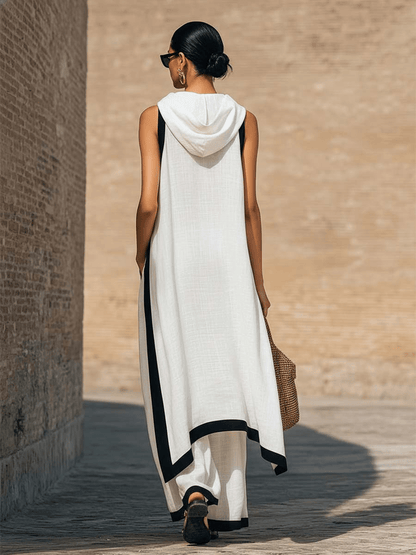 Conjunto elegante de dos piezas en lino y algodón con corte artístico. - Ebora Store