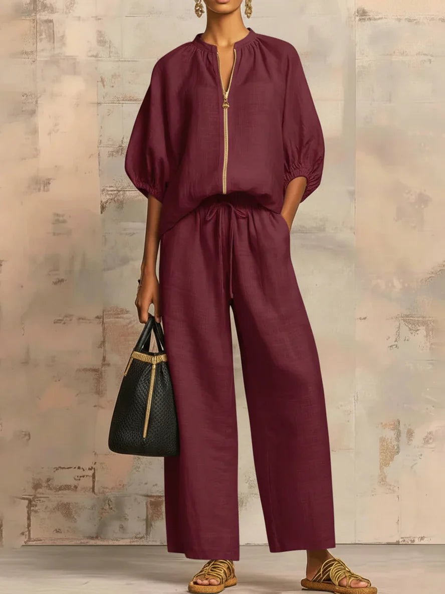 Alba | Conjunto de dos piezas: Camisa de estilo relajado y pantalón de pernera ancha - Ebora Store