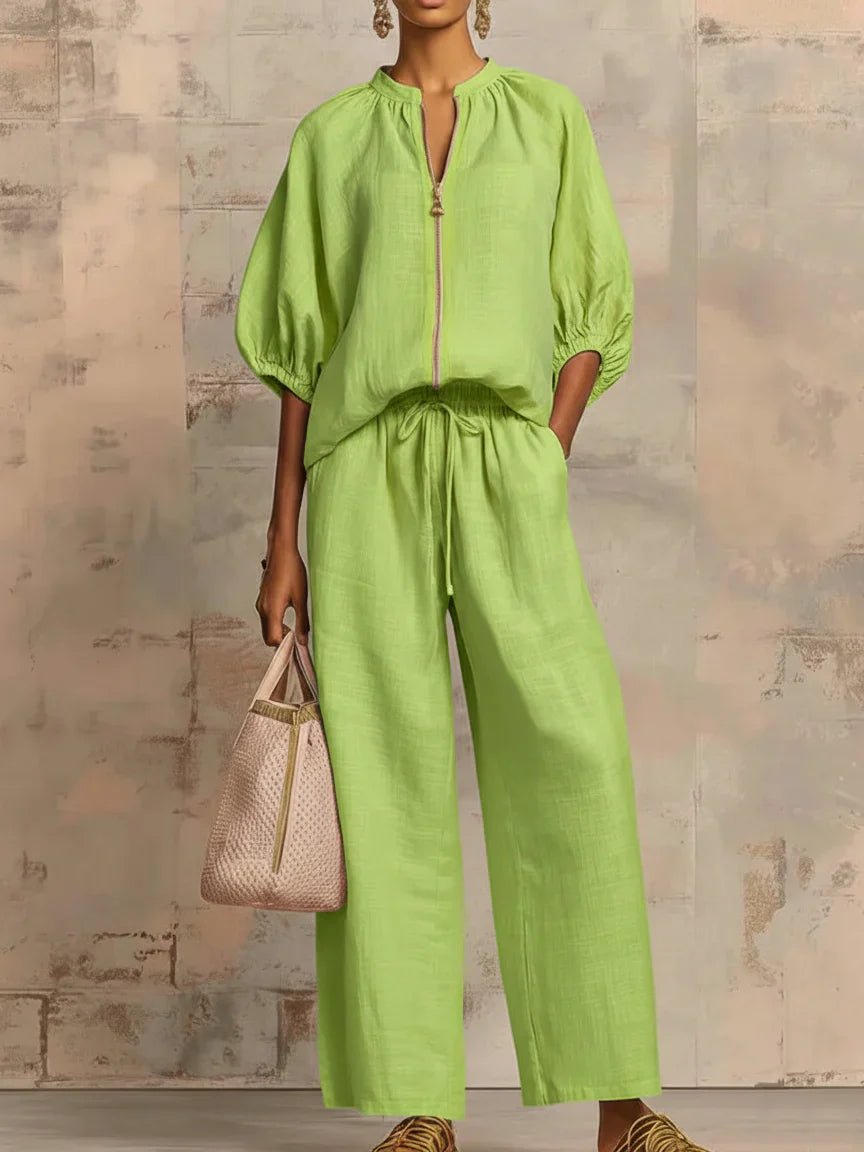 Alba | Conjunto de dos piezas: Camisa de estilo relajado y pantalón de pernera ancha - Ebora Store