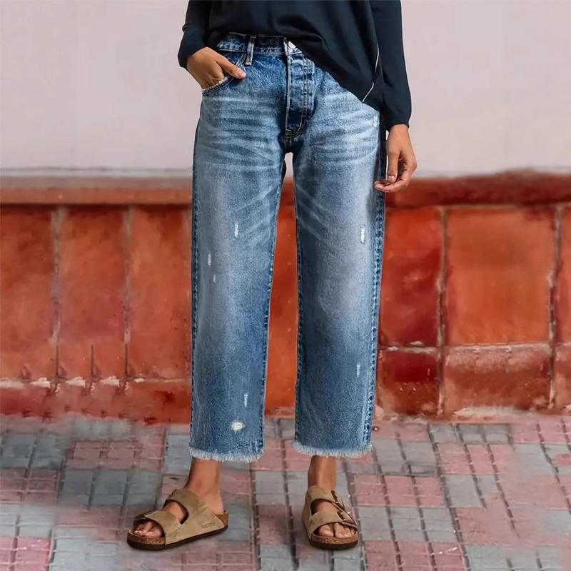 Retro raka korta jeans för dam