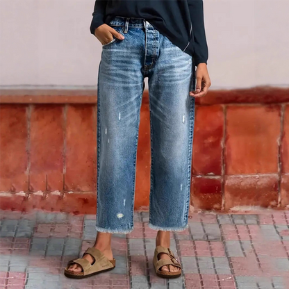 Retro raka korta jeans för dam
