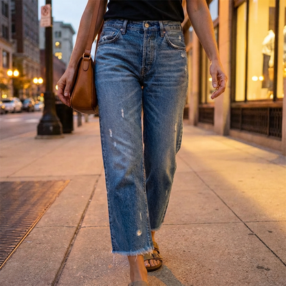 Retro raka korta jeans för dam