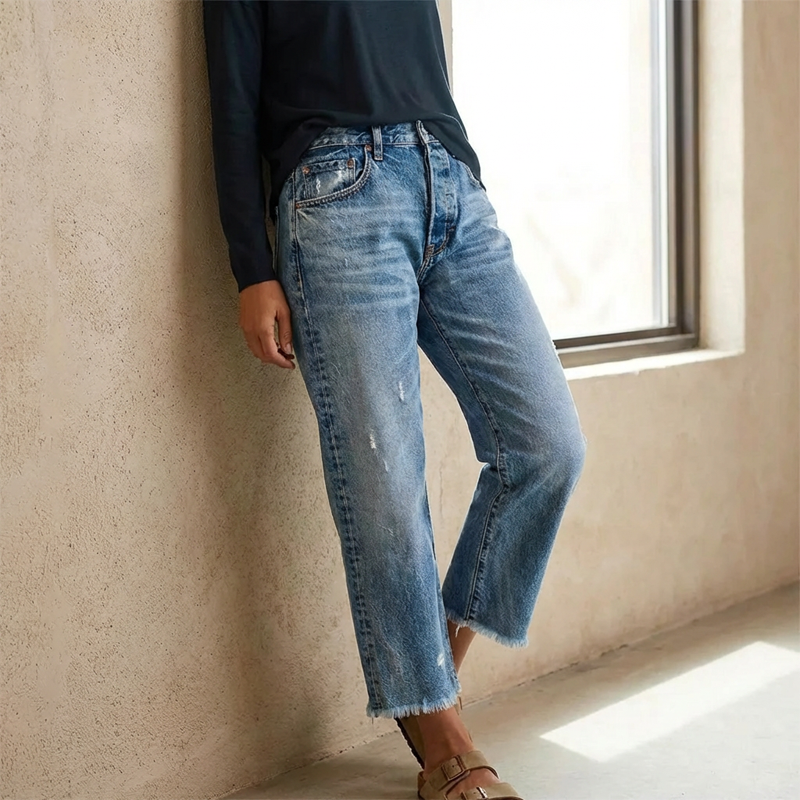 Retro raka korta jeans för dam