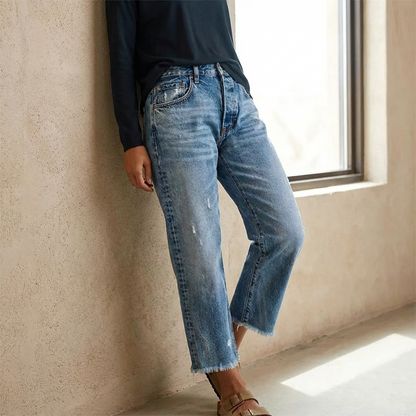 Retro raka korta jeans för dam