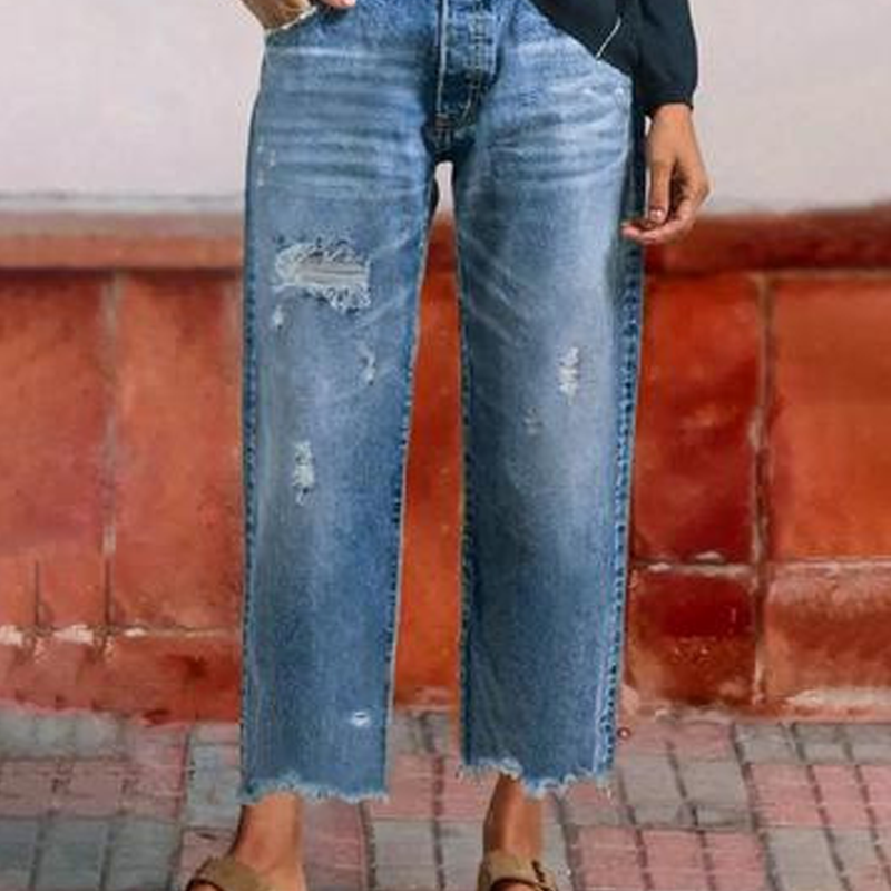Retro raka korta jeans för dam