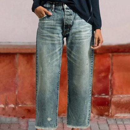 Retro raka korta jeans för dam